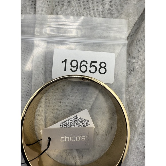 Chico's Bangle Bracelet Luna Status Print Black White Gold Tone 8" Signed - Picture 10 of 10